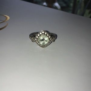 Green Amethyst and Diamond Ring